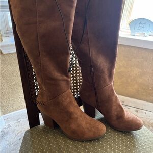 Brown Suede Knee-High Boots